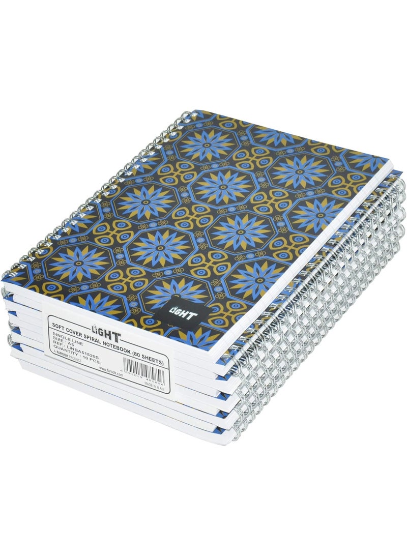 FIS 10-Piece Light Spiral Soft Cover Notebook Single Line A5, 80-Sheets - LINBA51520S - Image 1